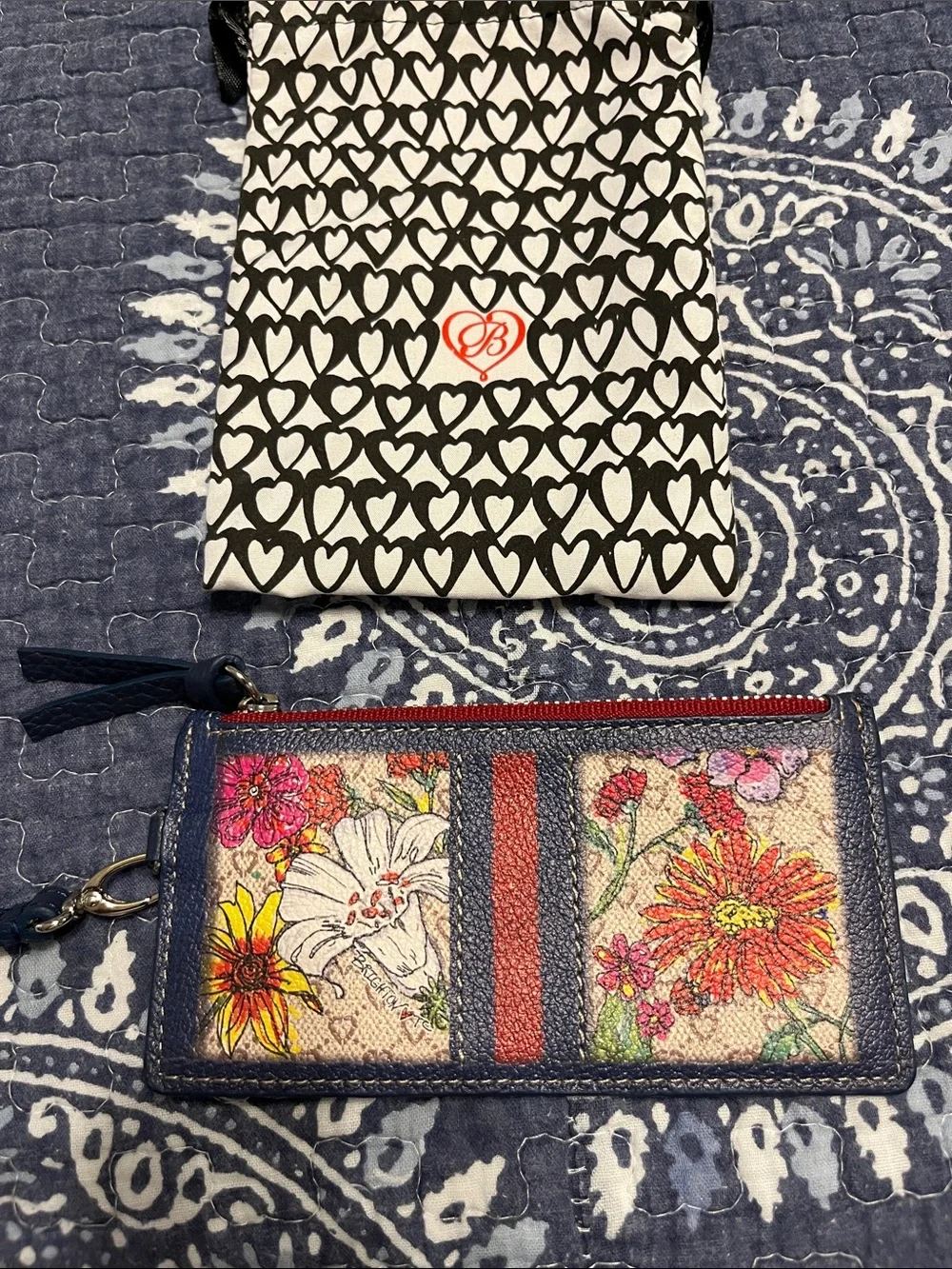 Brighton leather Wristlet Card Case - Navy lue and Multicolor